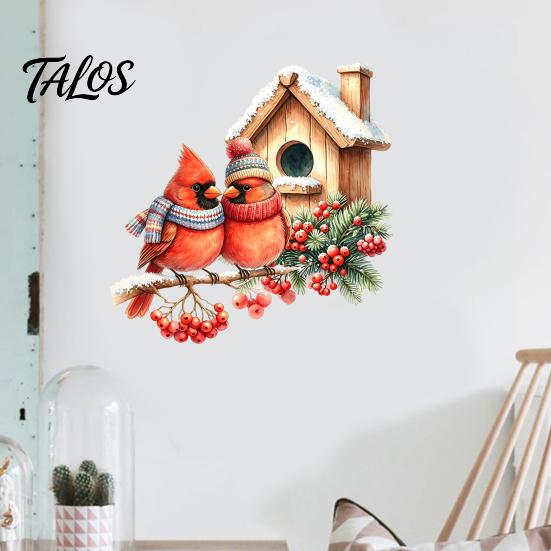 Creative Holiday Window Stickers Christmas Bird Wall Sticker, Watercolor PVC Decal, Waterproof Winter Decorative Decals Theme Cling for Glass