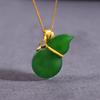 Natural Hetian Jade Jasper Gourd Pendant Necklace Chinese Style Retro Unique Ancient Gold Craft Charm Women'S  Jewelry