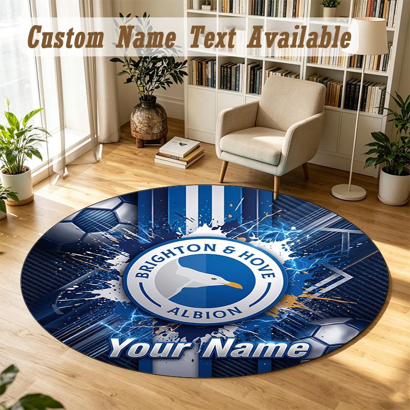 Round Rug Custom NameBrighton & Hove Albion Football Pattern Non Slip Carpet Home Floor Decor