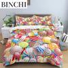 Pink Donut Pattern Duvet Cover Set Coffee Bread Design Polyester Comforter For Kids Adult Teen Bedding Queen King Size
