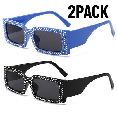 2PACK Trendy Diamond Glasses Small Square Sunglasses Women Fashionable Hip Hop Modern Frame