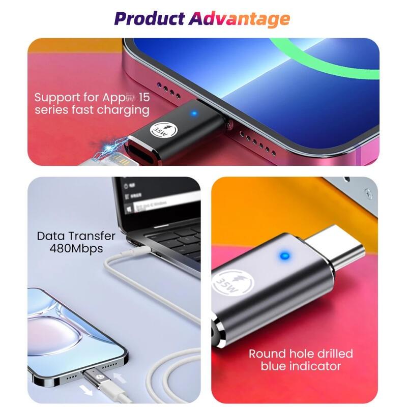 HdoorLink Адаптер типа C для адаптера Lightning Male на Type C Female 35 Вт PD Адаптер быстрой зарядки USB C Конвертер для IPhone 15