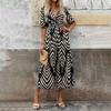 Ladies' Summer Loose Half-sleeved V-neck Blouse With Loose And Tight Waistline Casual Dress