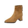 Short Boots Women's 2025 New Autumn Suede Pointed Rear Zipper Heightened Short Thick Heel Bare Boots Women's Boots