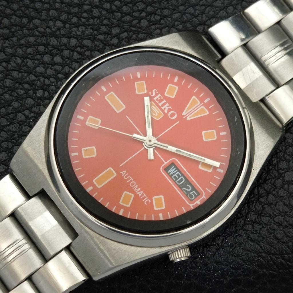 GENUINE VINTAGE SEIKO 5 AUTOMATIC JAPAN 7009A MENS ORANGE DIAL WATCH A702121-5 R208-a702121