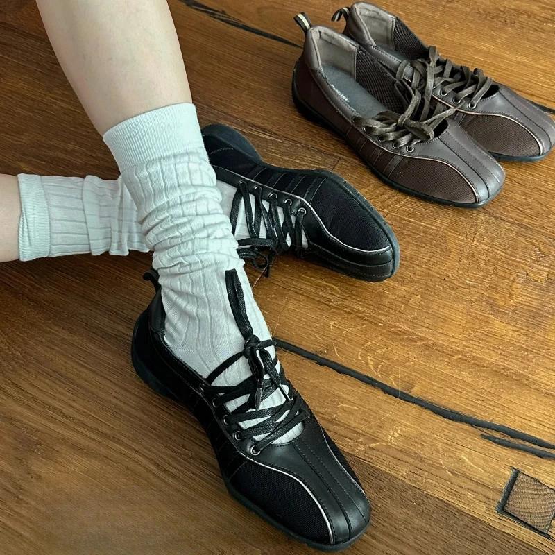 Fashion Women's Ballet Flats Fashion Korean Ballet Style Lace-up Retro Casual Shoes Comfortable Lightweight Ballet Sneakers