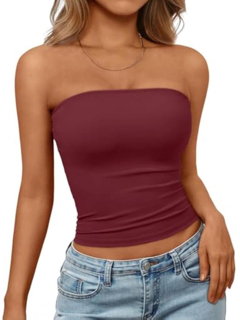 Damen Bandeau gerafftes Crop-Top - Lässig, Vielseitig, Eng anliegend
