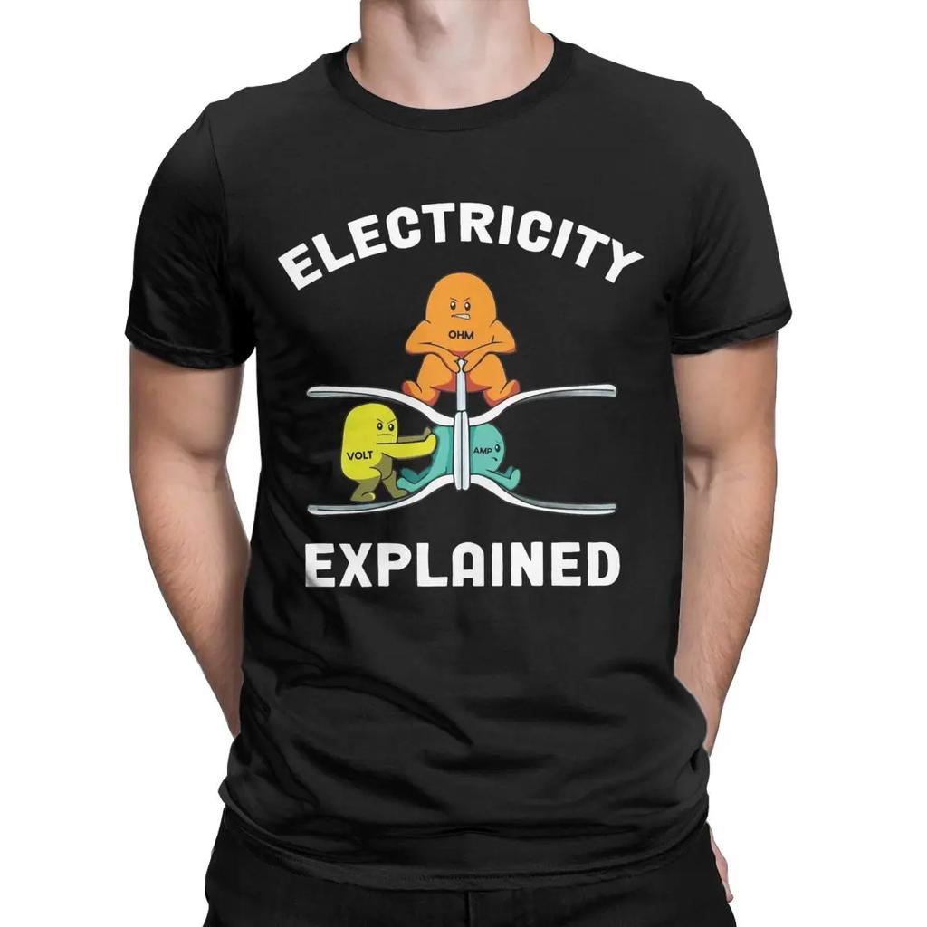 Men Electricity Explained Physics Nerd T Shirt Volt Ohm Ampere 100% Cotton Clothes Short Sleeve Crew Neck Tees Gift T-Shirts