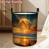 1pc Foldable Wave Print Laundry Basket with Handle - Collapsible Storage Hamper Suitable for Clothes,,, Dorm, Portable Foldable Basket for Room Organi