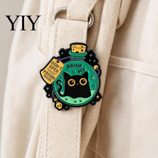 Versatile Cat Decoration Pin Black Themed Brooch, Anti-Rust Lightweight Lapel Pin, Cartoon Badge Accessories for Clothing Bag Party Jewelry