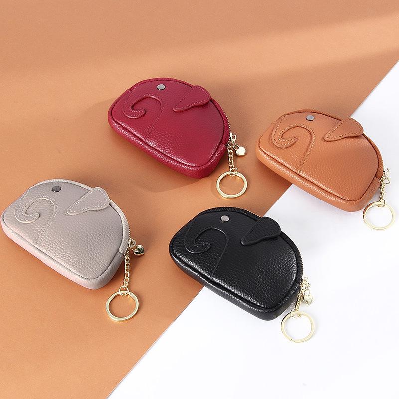 Women's Genuine Leather Mini Coin Purse with Key Ring - Motorcycle Style and Top Cowhide Zipper Wallet