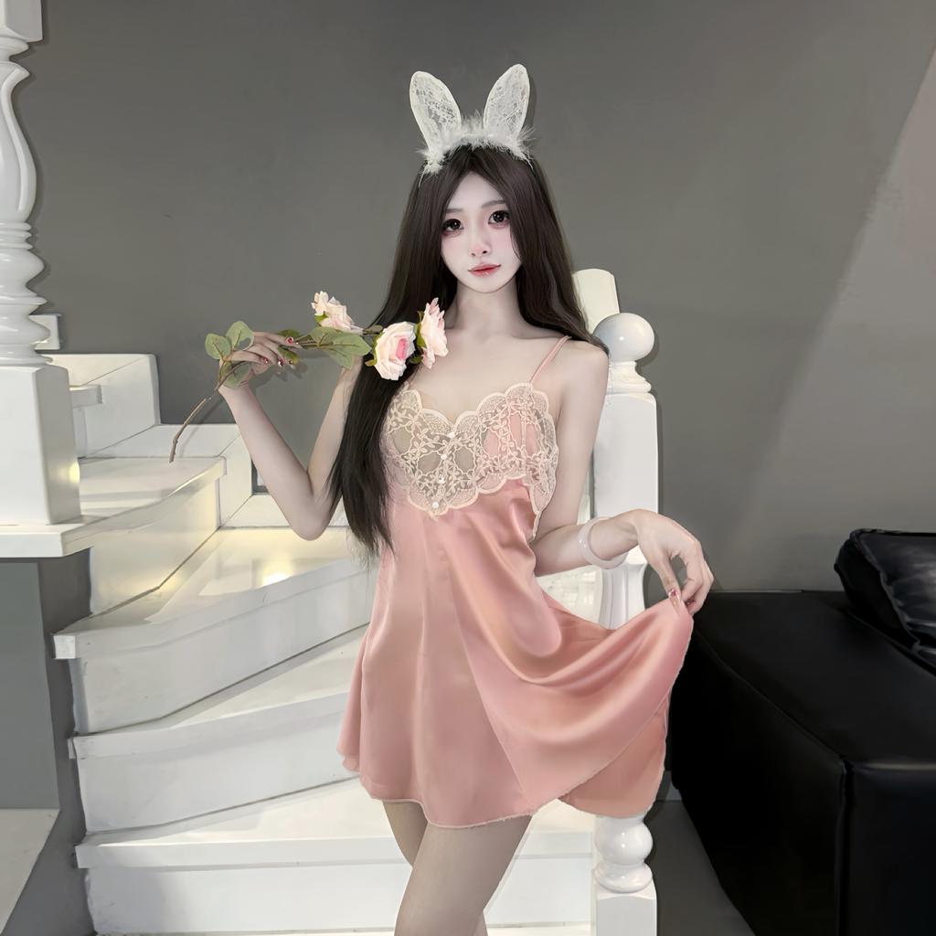 Lenjerie intimă sexy din mătase imitație retro broderie halter cruce suspender fustă pijamale dorință pură pijamale