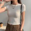 Woodpecker Women's Ribbed Round Neck Cropped T-shirt