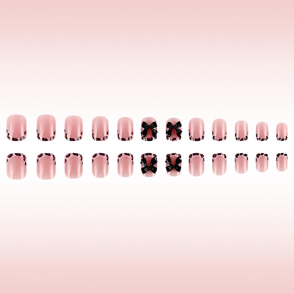 24 Stück Valentinstag Aufdrücknägel Leopardenmuster Falschnägel 3D Schleifen Aufklebenägel French Tip Künstliche Nägel