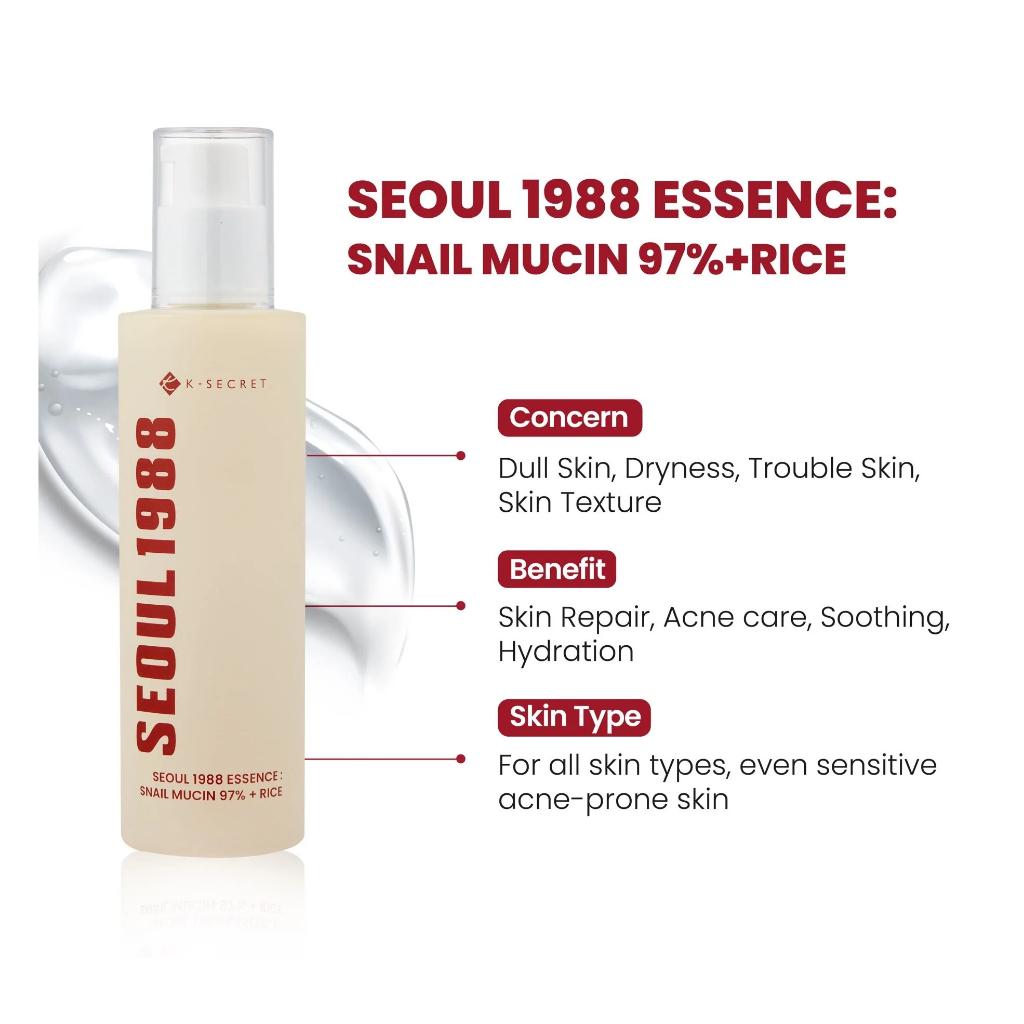 K-SECRET SEOUL 1988 Essence : Snail Mucin 97% + Rice 100ml
