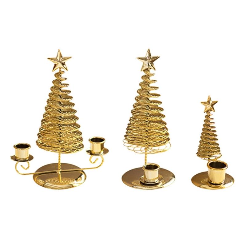 

Set of 3 Metal Pine Tree Candle Stand Christmas Home Decoration Tabletop Taper Candlestick Holders Holiday Ornament 1