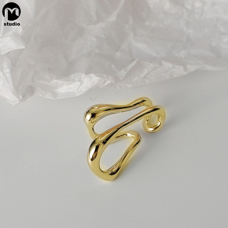 Wave Double Line Non-Pierced Ear Bone Clip Simple Design High-End Cold Style European and American Metal Ear Clip Temperament Ear Hanging [Golden Double Layer] Ear Bone Clip/Single