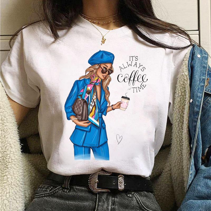 

Летняя мода Coffee Girl Urban Base Shirt Круглый вырез Чистый хлопок Короткие рукава Женские футболки Женские XXL