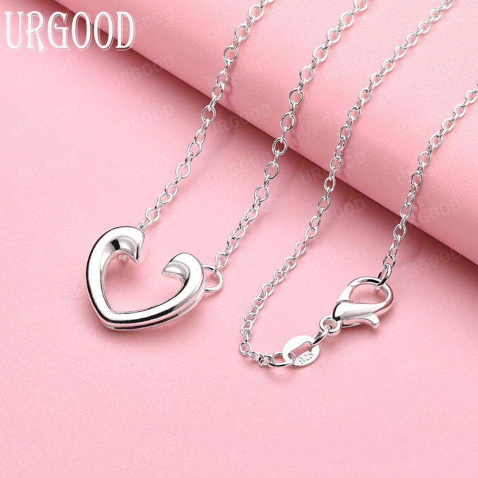 

925 Sterling Silver Fashion Jewelry Heart Pendant Necklace Wedding Gift 45cm