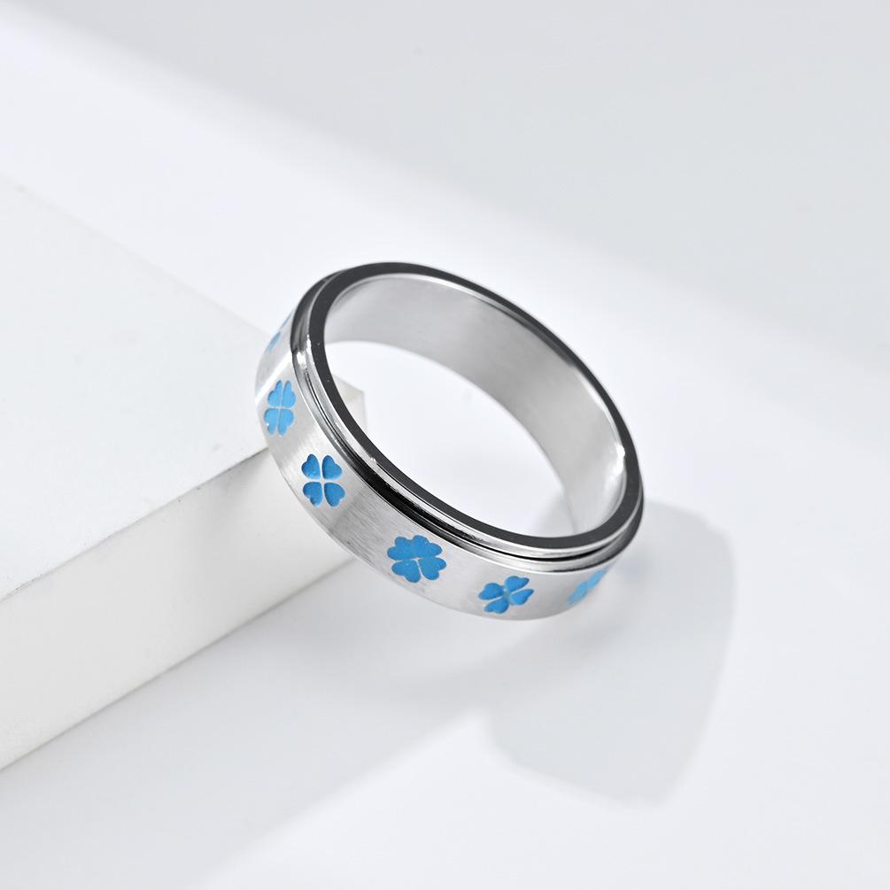 Glücksklee Drehbarer Titanstahlring Lindert Angst Edelstahl Glücksring Weihnachtsgeschenk