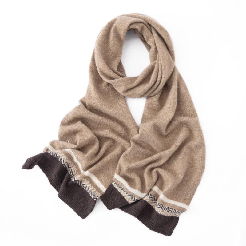 Autumn/Winter Women's Pure Cashmere Color Block Loose Knit Scarf