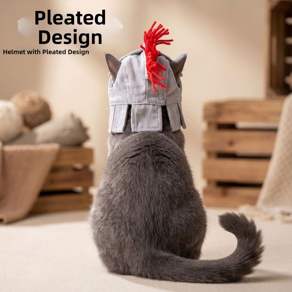 Soft Fabric Cat Samurai Helmet Hat Adjustable Strap Kitten Headgear Pet Festival