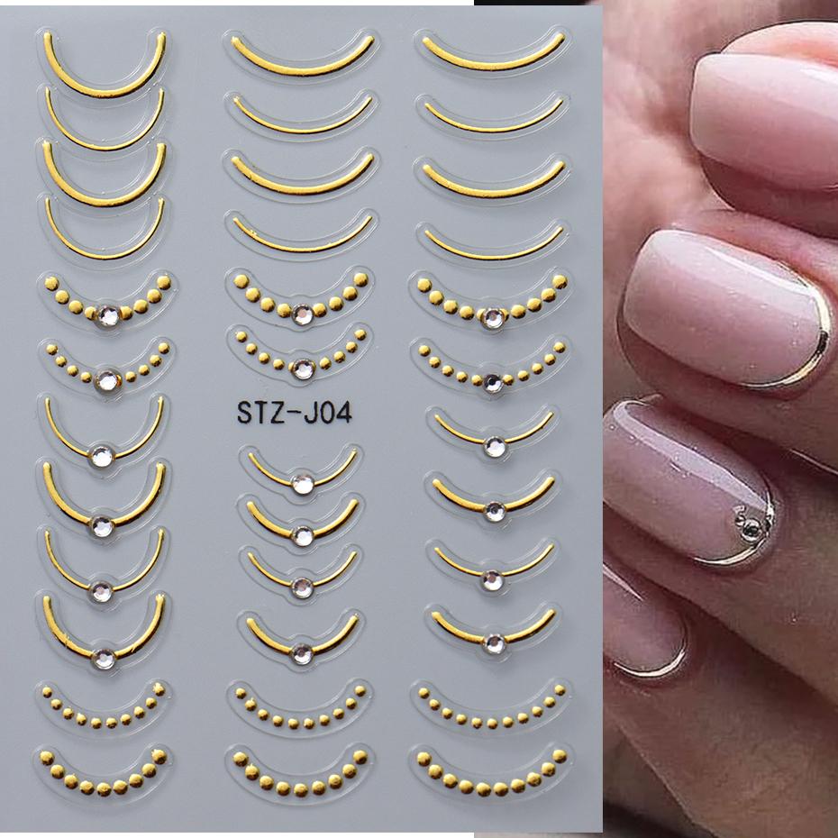 Strass 3D Linee Ondulate Argentate Adesivi per Unghie Decalcomanie Striscia Pizzo Perla Decorazioni per Nail Art Autoadesivi Gel Slider Manicure