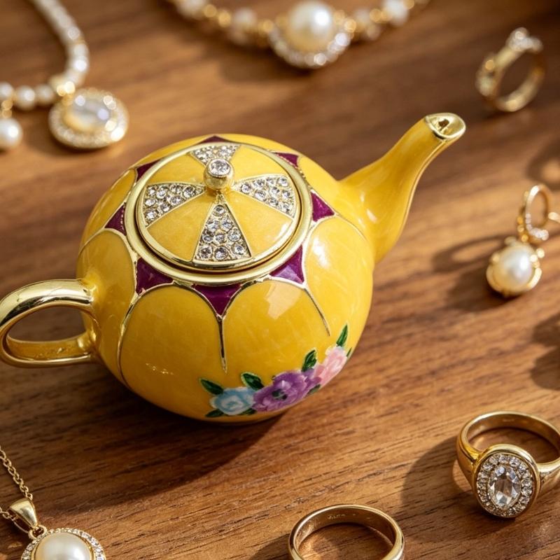 Elegant Cloisonnes Teapot Jewelry Box Alloy Ornament With Colorful Enamel For Wedding Gift Home Decoration