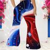 Women Plus Size High Waist Red Blue Star Printed Full Length Flared Pants