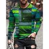 Men's Colorful Irregular Grid Pattern Round Neck Long Sleeved T-shirt