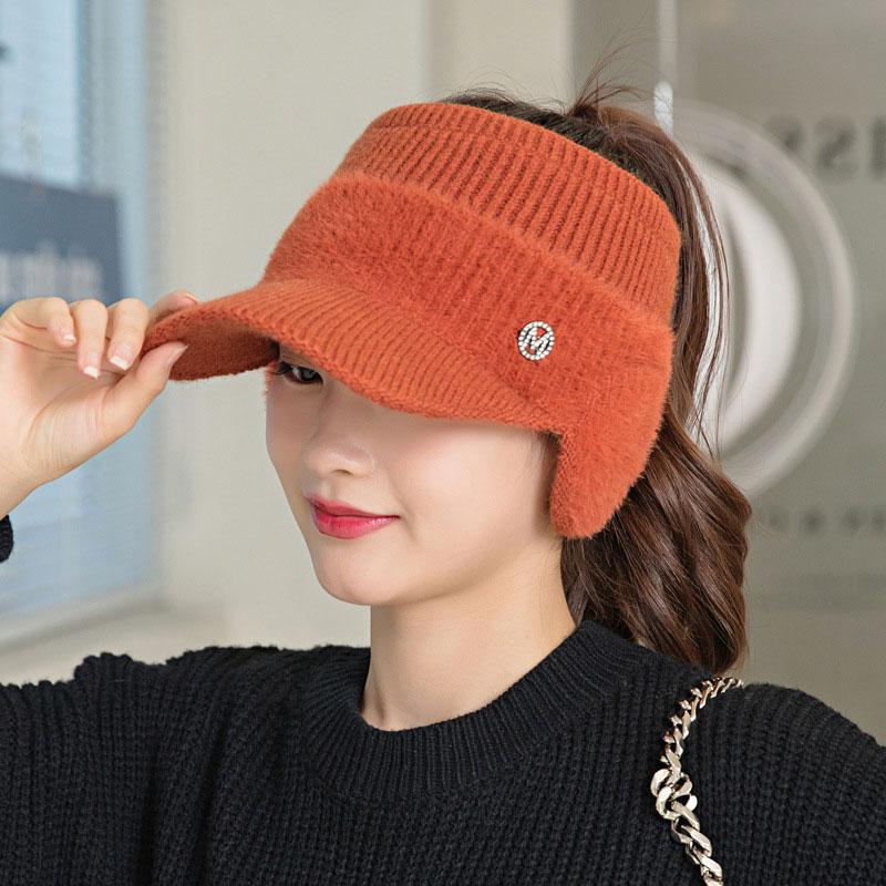 CNTANG 2026 New Autumn Winter Fashion Women's Knitted Fleece Hat Ladies With Earflaps Hats Empty Top Baseball Cap For Female