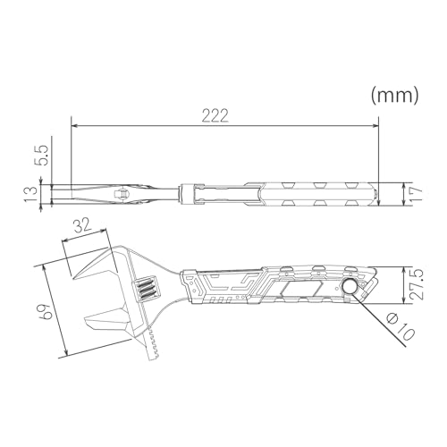 Engineer Hybrid Wrench, TWM-13P, Can Turn Stripped Bolts, Maximum Opening: Adjustable Wrench/38.5mm, Pipe Wrench/45mm