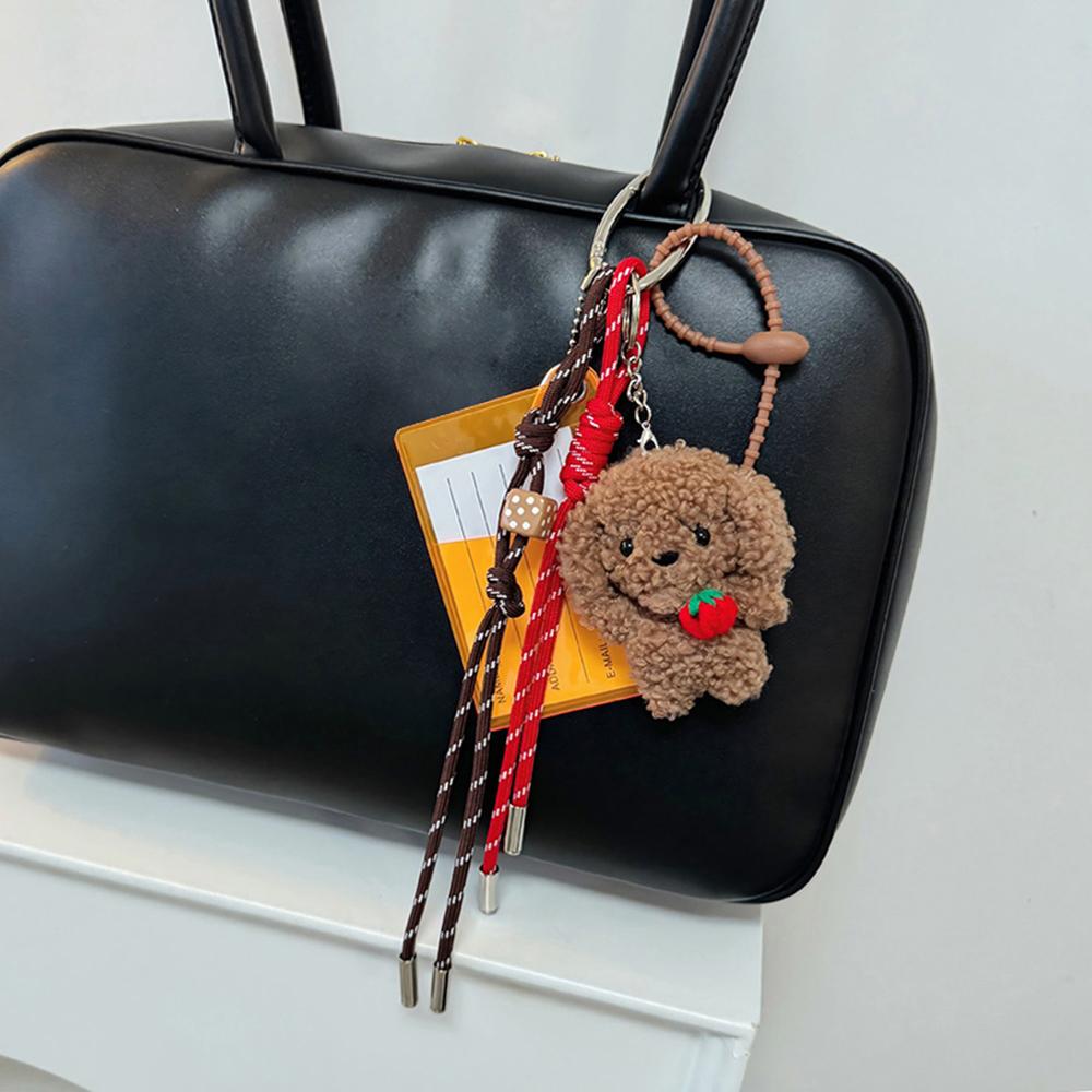 Y2K Braided Rope Bag Pendant High-grade Cute Plush Bear Keychain Pendant With Card Holder Fashion Bag Accessories for Women Girl