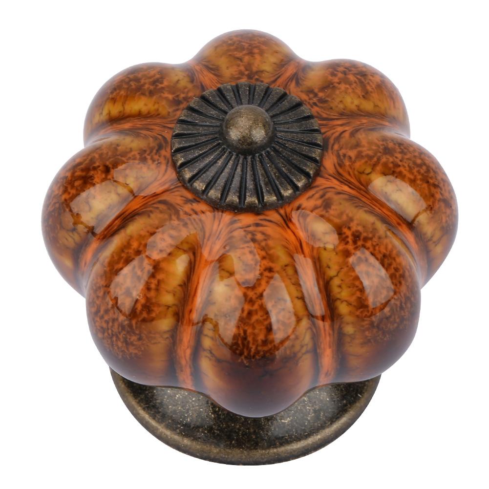 European Ceramic Pumpkin Door Knobs Cabinet Handles Single Hole Cupboard Drawer Pulls (White)