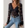 Women's Elegant Solid Color Long Sleeve Lace Sexy Bodysuit,  Popular European & American Style Jumpsuit for Spring Autumn