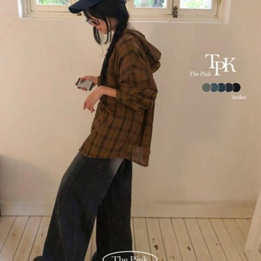 The Pink Chakin High Waist Brush Wash Wide Denim Pants