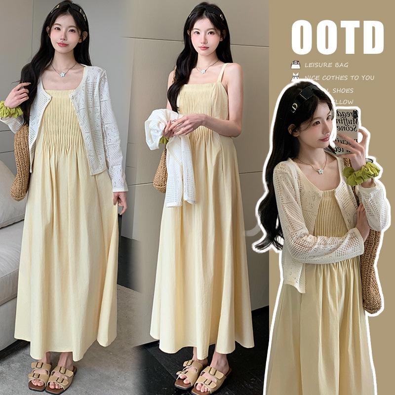 2026 Summer Korean Style Maternity 2-Piece Dress Set M
