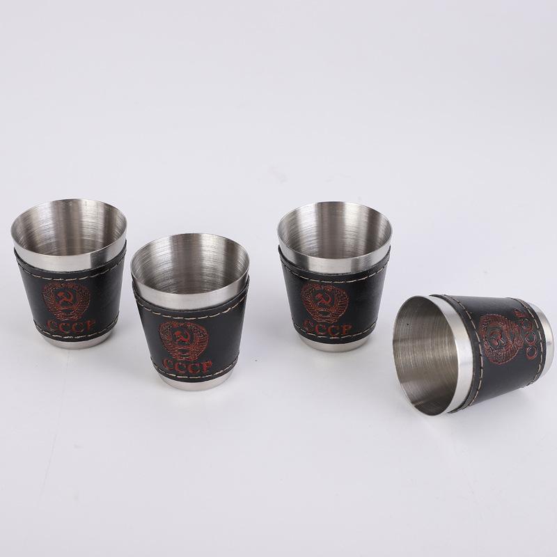 CCCP Original Leather-Wrapped 30ml Stainless Steel Shot Glass - Small Wine Glass Barware