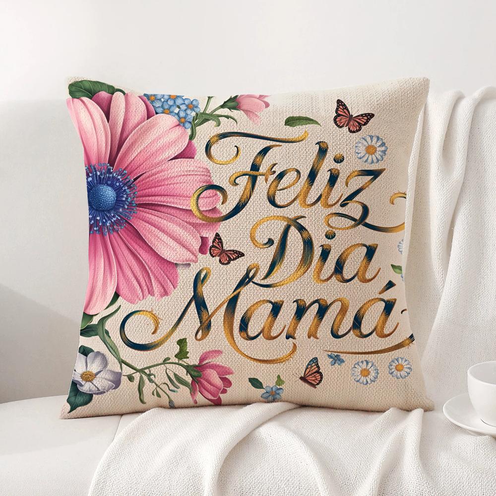 

Feliz Dia MaMa Flowerss Cushion Cover Natural Linen Organic Fabric DoubleSided Printing Sofa Home Decor Gift Pillow Cover 30x30cm