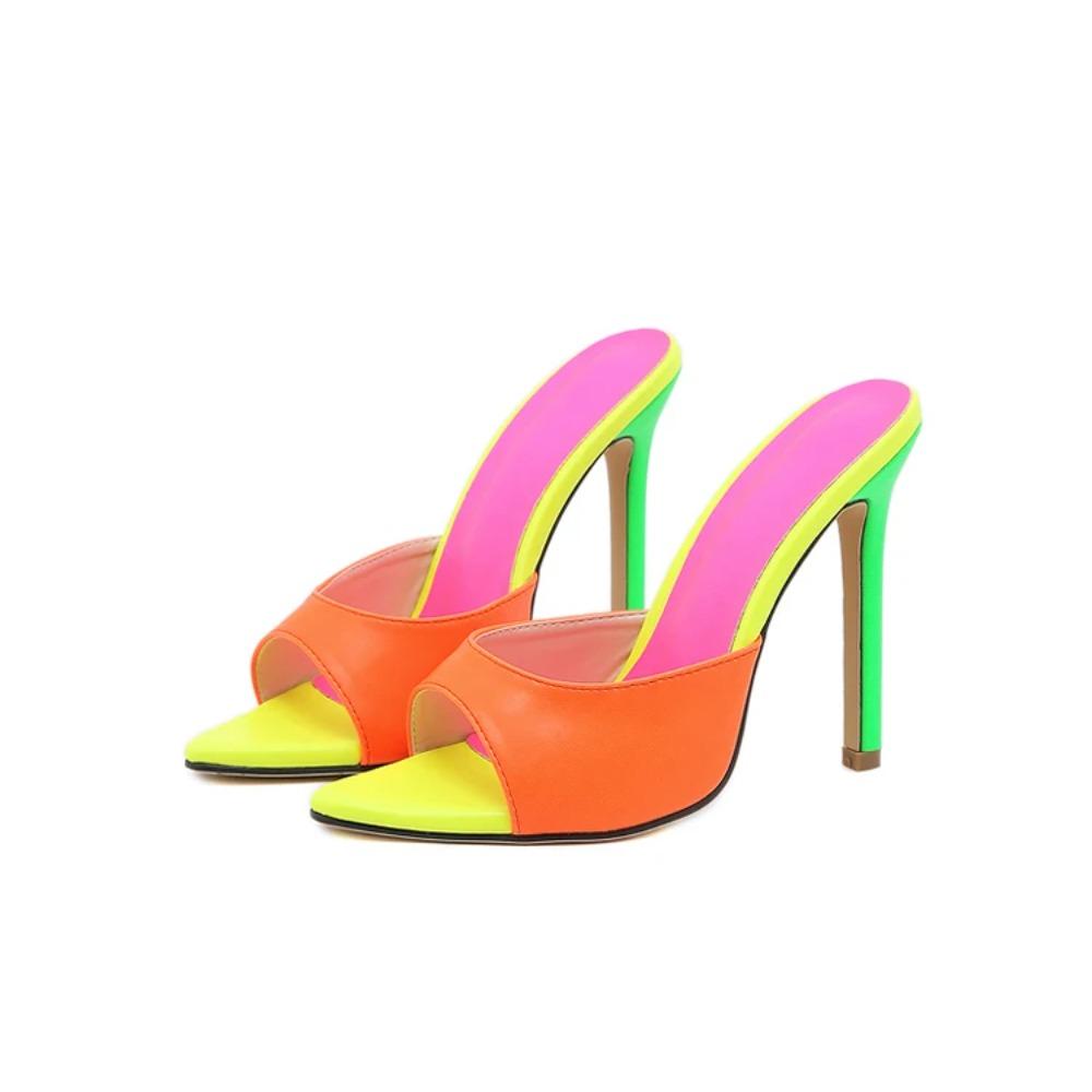 Eilyken Sexy Pointed Toe Mule High Heels Slipper Stripper Summer Fashion Mixed Color Slip On Slides Women Party Sandal Shoes