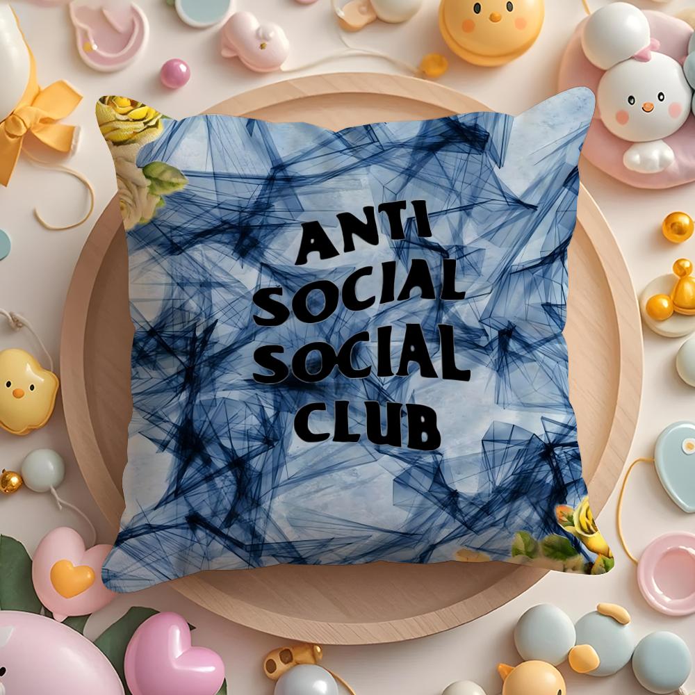 A-Anti Social Social Club Cushion Cover Plush Fabric Soft Double-Sided Printed Sofa Pillow Case Colorfast Home Decor Gift