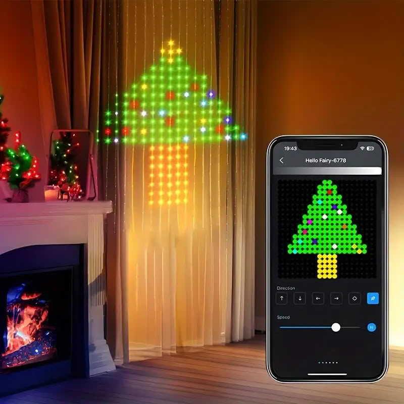 Smart LED String Curtain Lights with App-Controlled Custom Patterns and Text