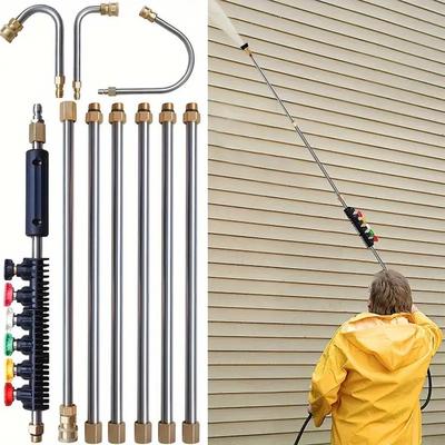 Juego de 10 piezas de lanzas para hidrolavadora de alta presión con 6 boquillas de pulverización – Boquillas multiángulo de 4000 PSI y varillas para limpiar canalones para una fácil limpieza exterior.