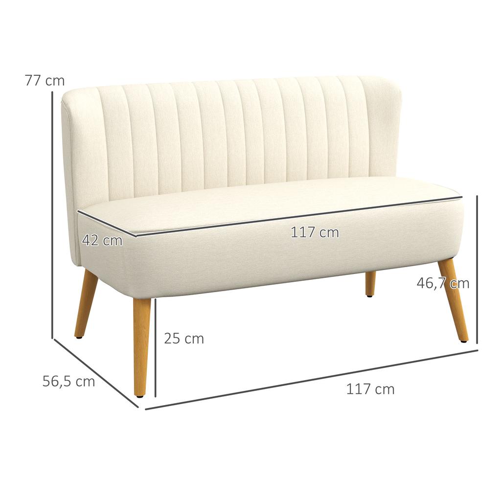 2-Seater Sofa, Soft Padding, Easy-Care Cover, up to 220 kg, 117 x 56.5 x 77 cm, Cream White