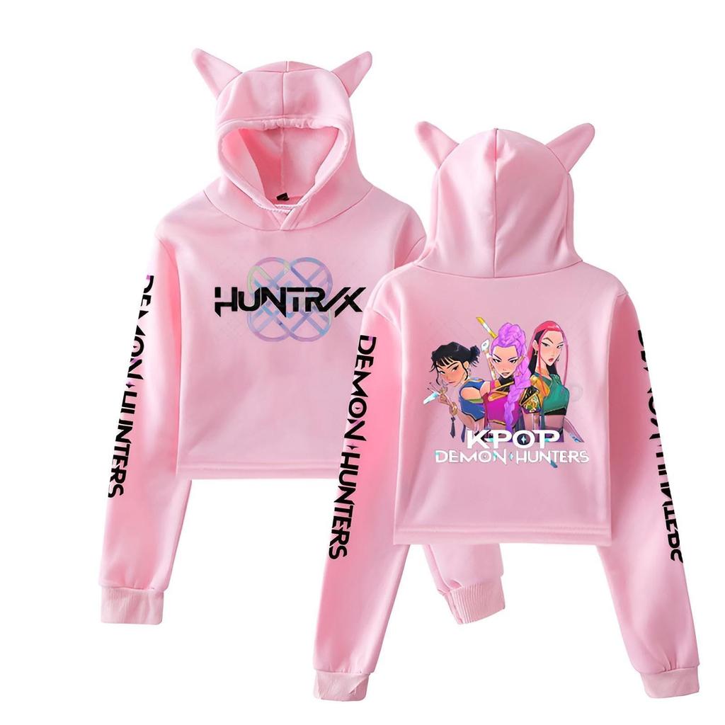 K-Pop Demon Hunters Crop Cat Ears Long Sleeve Sweatshirt Cosplay Costume Fashion Hoodie for Women Girl