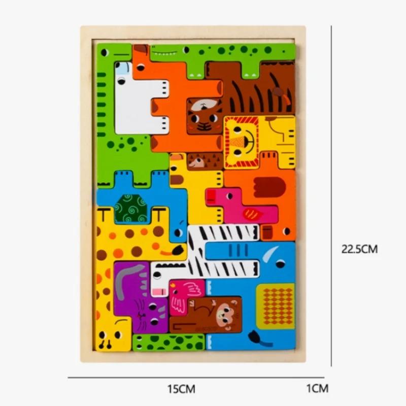 1 Stück Holzpuzzle Kinder Montessori Spiele Cartoon Tier Fahrzeug Puzzles für Kinder Lernen Lernspielzeug