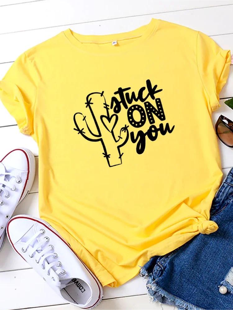 Atuck on You Cactus Print Women T Shirt Short Sleeve O Neck Loose Women Tshirt Ladies Tee Shirt Tops Camisetas Mujer