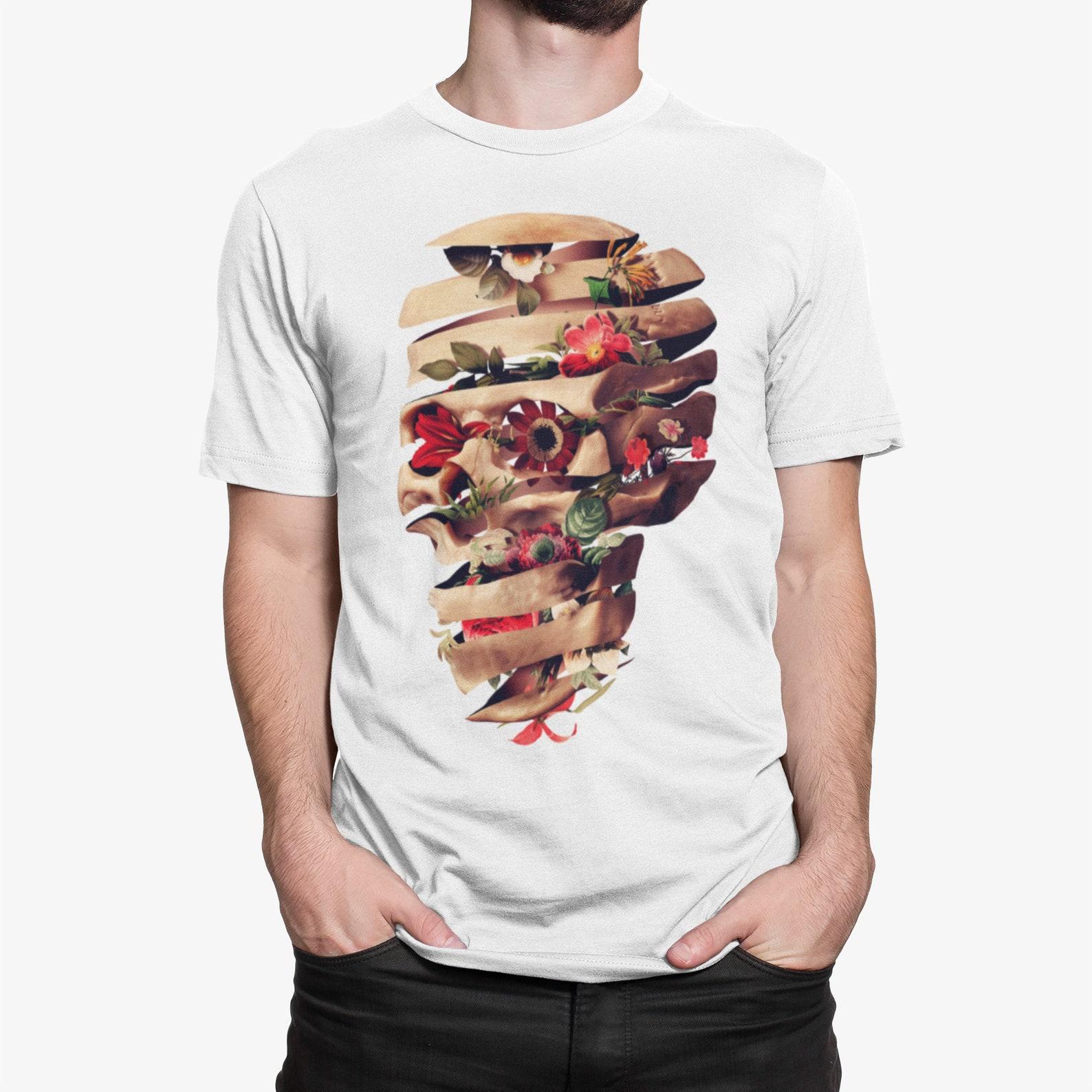 Flower Skull Men s T-Shirt: Gothic Sugar Skull Art Print L