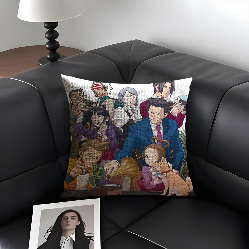 A-Ace Attorneyy Anime Cushion Cover Natural Linen Organic Fabric Double-Sided Printing Sofa Home Decor Gift Pillow Case