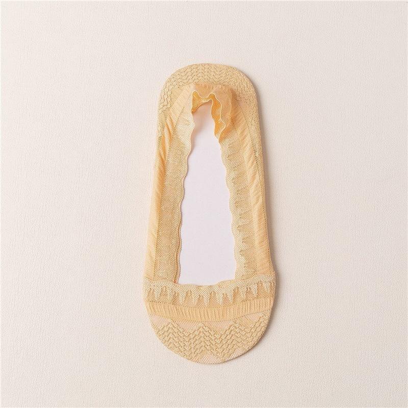 Women's Lace Invisible Stockings Spring/Summer Ultra-Thin Shallow Cut Breathable Silicone Lace Boat Socks Short Socks